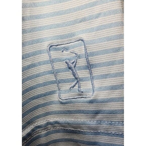 PGA Tour Polo Shirt Mens Large Blue White Striped Golf Performance Short Sleeve - Picture 6 of 9